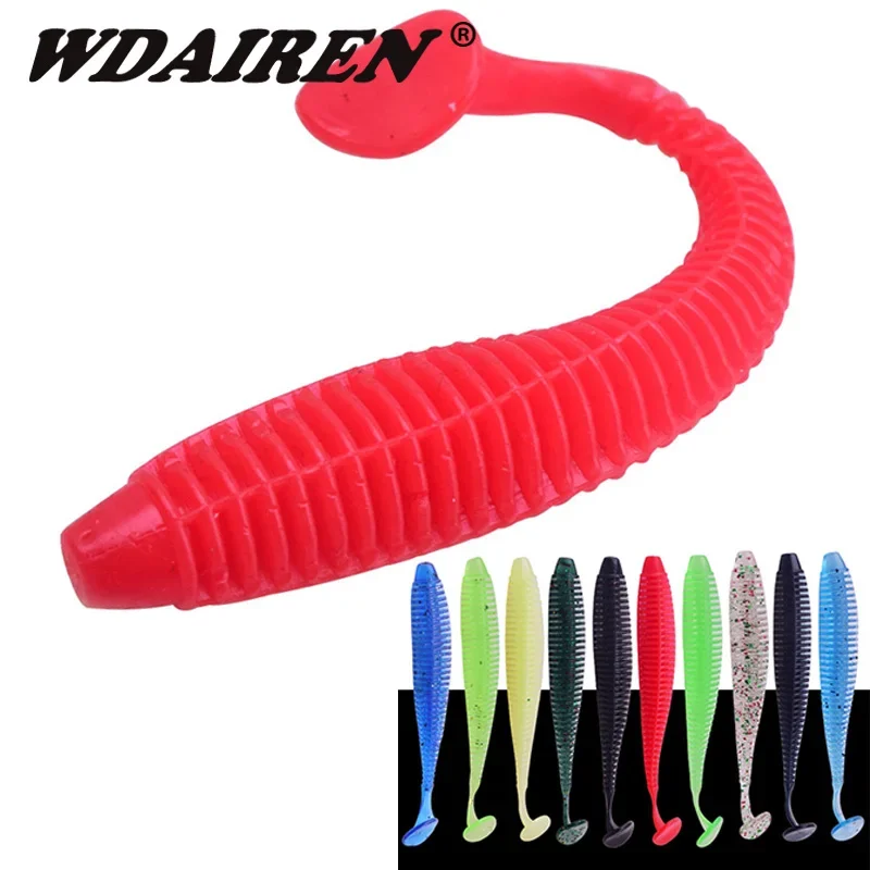 

10 Pcs Worm Tail Salt Silicone Fishing Lure Shrimp Odor Soft Bait 9.5cm 3g Swimbait Wobblers Artificial Super Rubber Lures