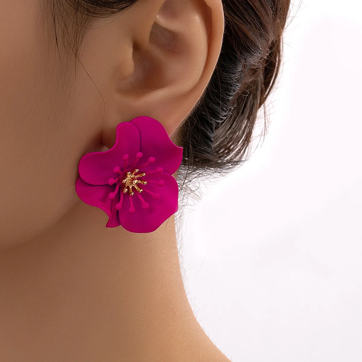 Ethnic Big Flower Stud Earrings for Women Party Fashion Vintage Rose Red Double Layer Enamel Floral Post Earring Jewelry Gifts