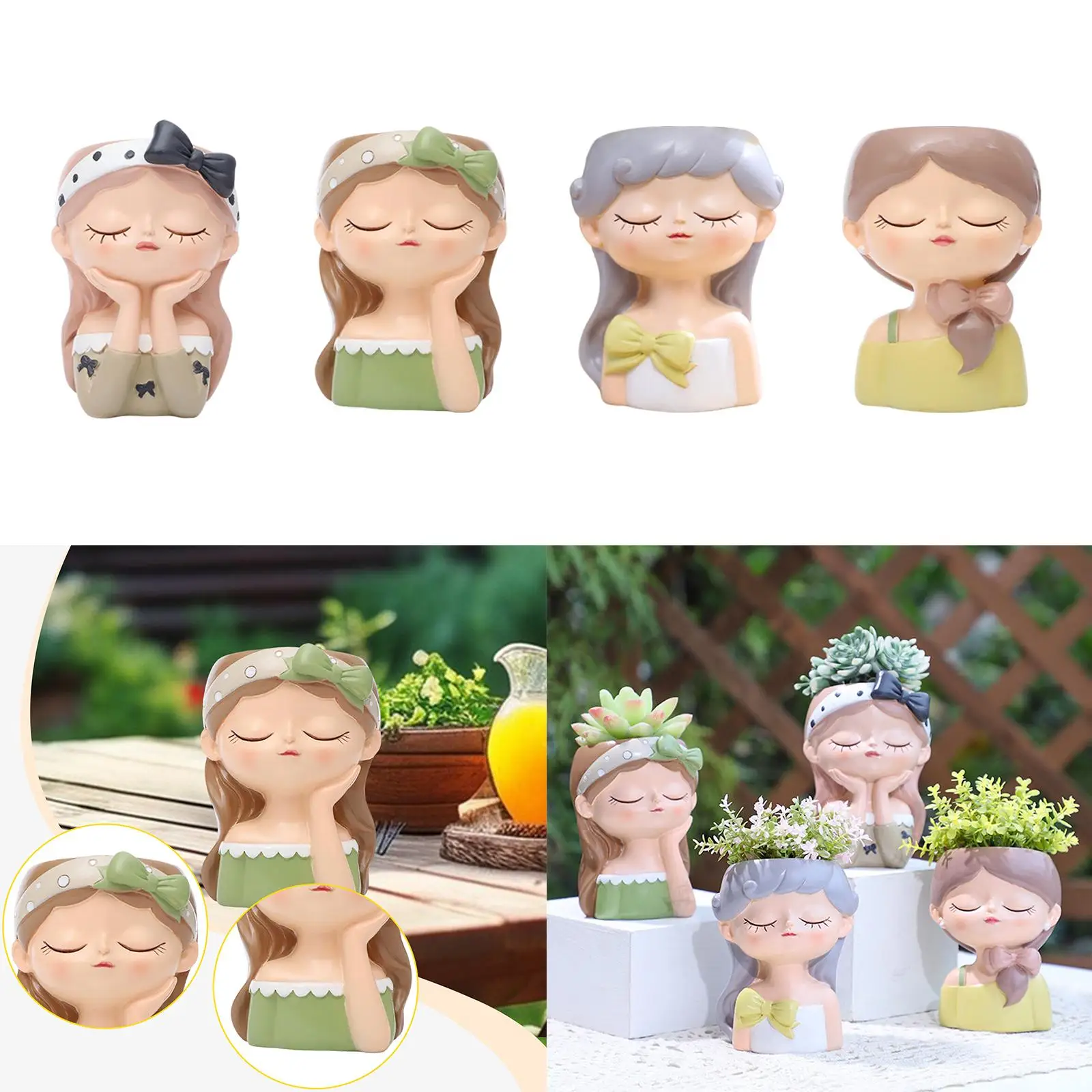 

Girl Flower Pot Craft Cute Home Decor Ornament Decorative Plant Container Resin Plant Pot Flower Planter for Tabletop Bookshelf