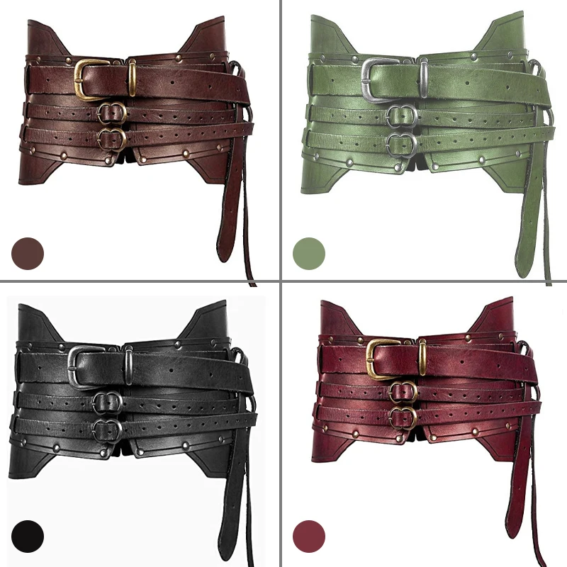 Medieval Vintage Wide Belt Faux Leather Armor Belt Steampunk Knight Waistband Corset Belt LARP Halloween Costume Accessories