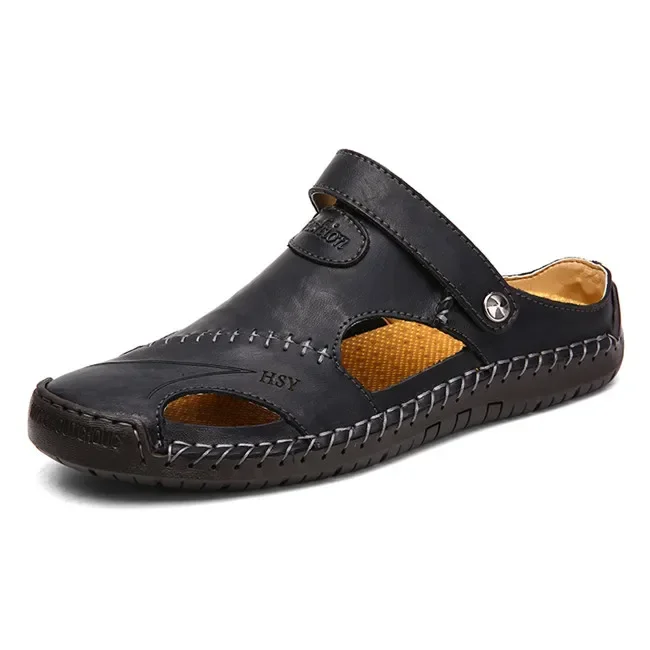 Sandalias romanas clásicas de cuero para hombre, zapatillas de exterior, chanclas de goma para playa, senderismo, agua, verano, 2023