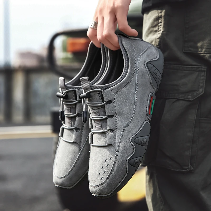 

Doudou Shoes for Men, Genuine Leather, Mesh, Breathable, Lightweight, Lazy Shoes, Soft Sole, Casual Leather Shoes, Non-Slip Driv