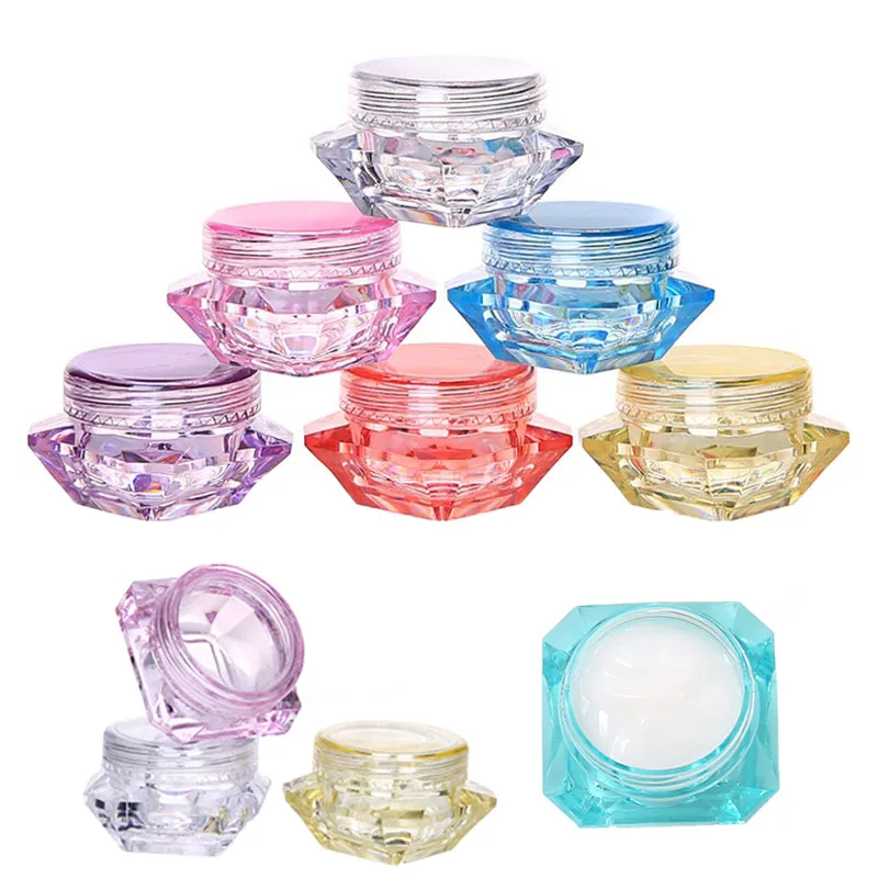 10pcs 3g/5g Plastic Diamond Shaped Cosmetic Jars Skin Care Containers Lotion Bottle Vial Face Cream Sample Pot Nail Art Gel Box