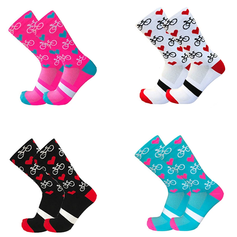AliExpress TLIT 5 Pairs Hearted Socks Cycling Men Women Bicycle Socks Pattern Breathable Mesh Outdoor Sports Running Socks Bike Compression Sock