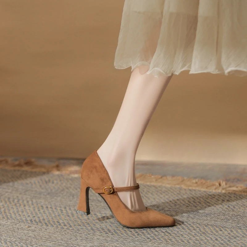 

Women's Black/Brown Suede Mary Jane Block Heel Pumps for Office Daily Wear Q-054