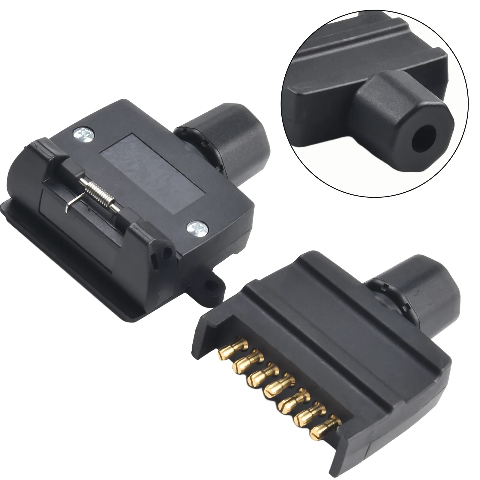 Connector Flat Trailer Plug 12V DC 7Pin Black Brass Cross Slotted Copper Needles Flat Trailer Plug Frosted Plastic