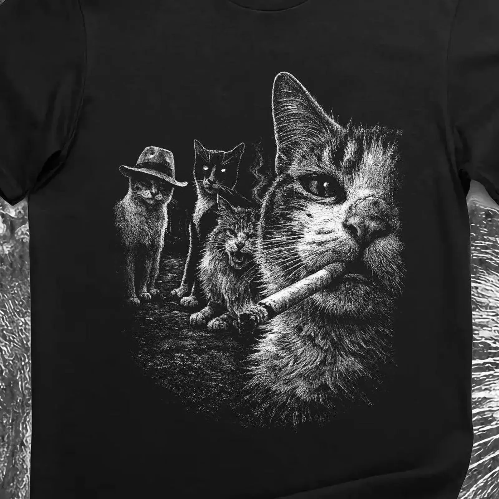 Street Mafia Cat Smoking Cigar Gangster Cats T Shirt vintage Washed Slightly Comfortable designer clothes Stretched fashion