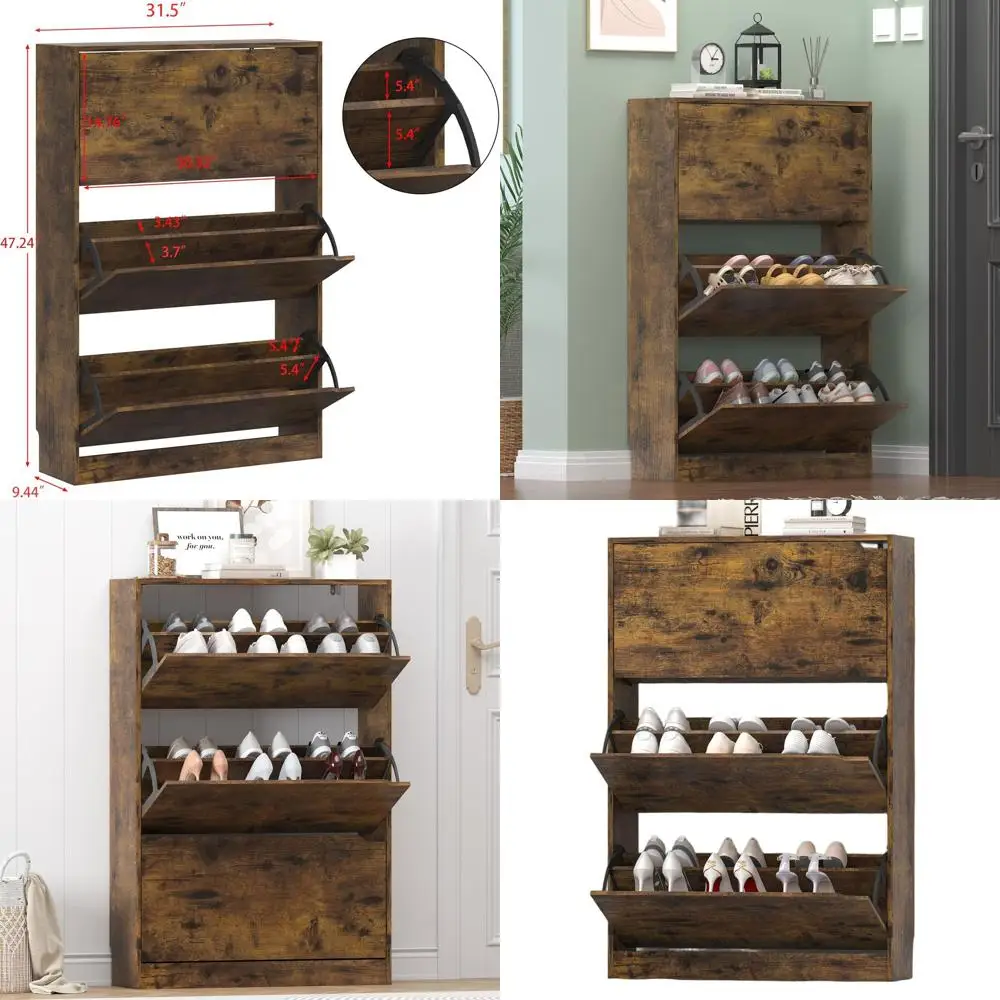 Gabinete de almacenamiento de zapatos marrón con 3 cajones para entrada, organizador independiente para zapatos en la sala de estar, armario, pasillo 47.24H × 31.5
