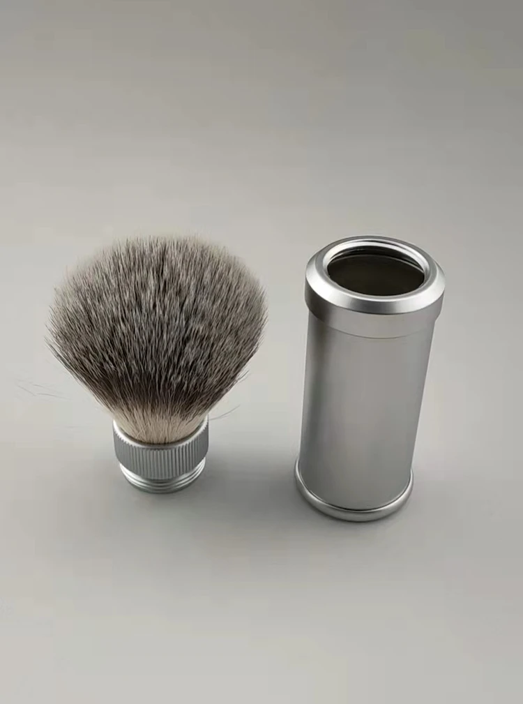 FS-20mm Knot, Synthetic G4 Hair Travel Shaving Brush, Cream Color Rein/Matte Aluminum Handle,Best Choice for Barber, Nice Gift