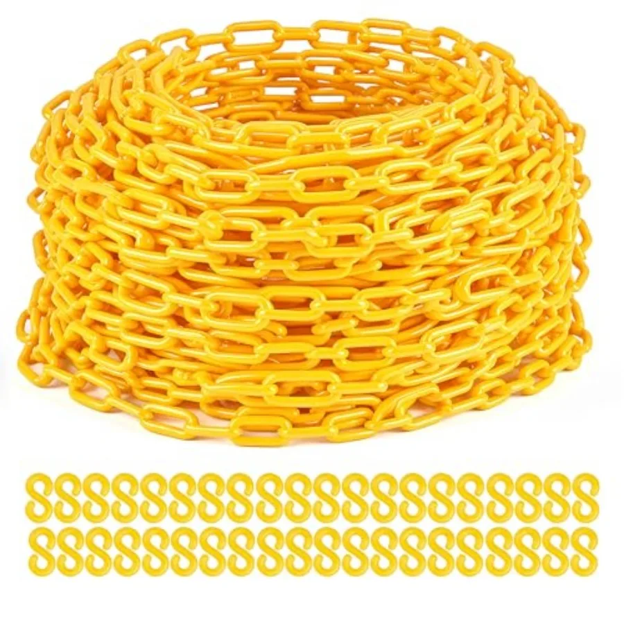 

Plastic Chain, 200Feet Chains Links, Large Plastic Safety Chain Barrier with 40 S-Hooks