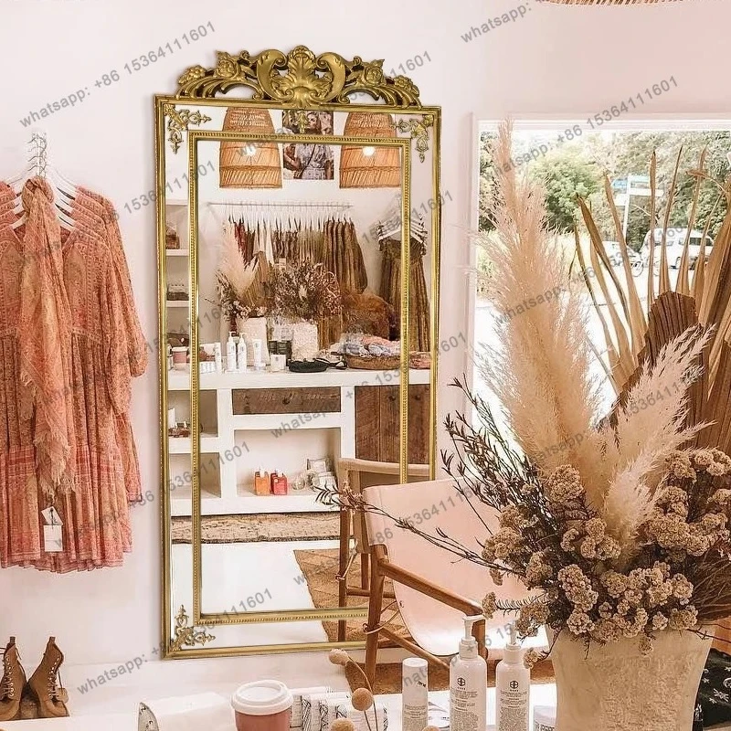 

yj7 European Style Carved Full-Length Mirror Cloakroom Wall-Mounted Dressing Mirror Bridal Shop French Light Luxury Floor Mirror