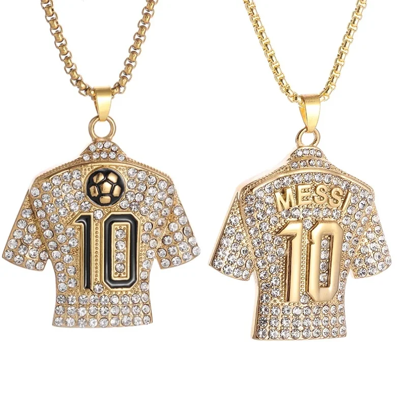 Rock Hip Hop No. 10 Jersey Pendant Synthetic Zircon Legend Jersey Necklace Men's Rock Trend Football Sports Jewelry Gift