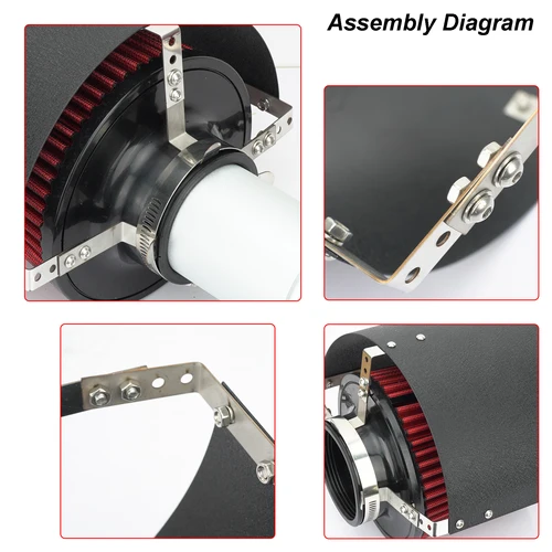 Imagen 2 del producto Cubierta protectora de filtro de aire Universal, cubierta de protección térmica de filtro de entrada de aire frío de alto flujo ajustable de acero inoxidable negro y plateado