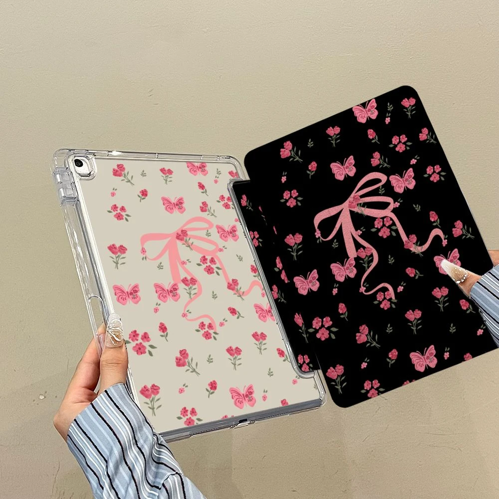 Ins Butterfly Rose Tablet Case For iPad Pro 11 12.9 13 A16 M2 M4 M3 M5 Shell 8.3 9.7 10.2 5/6/7/8/9/10/11th Mini Air 3 4 5 Cover
