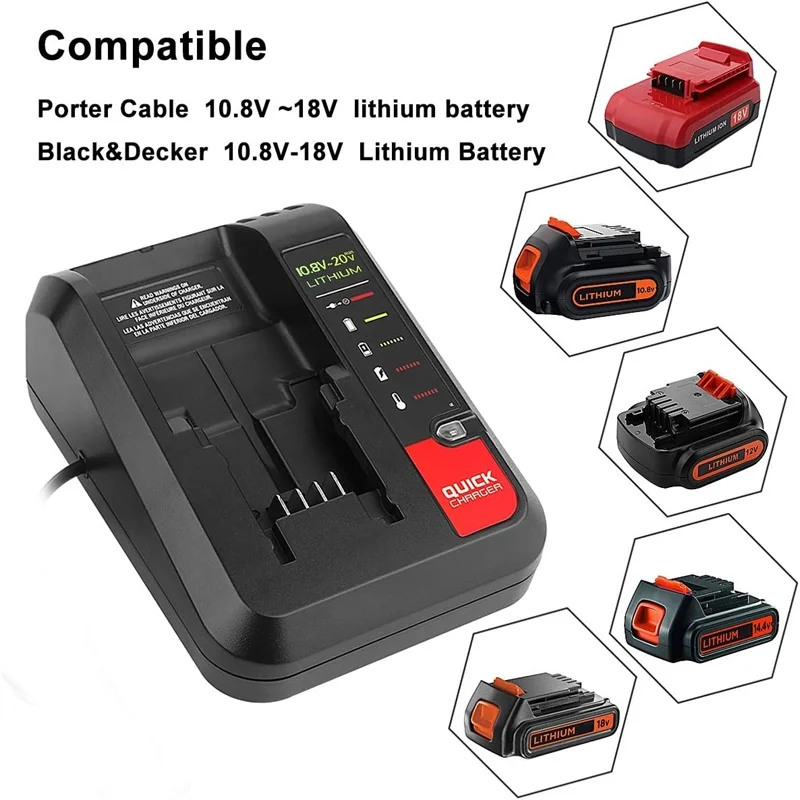 20V Li-ion Battery Charger For Black&Decker For Porter Cable/Stanley 18V Electric Drill Screwdriver Tool Accessory Fast Charge