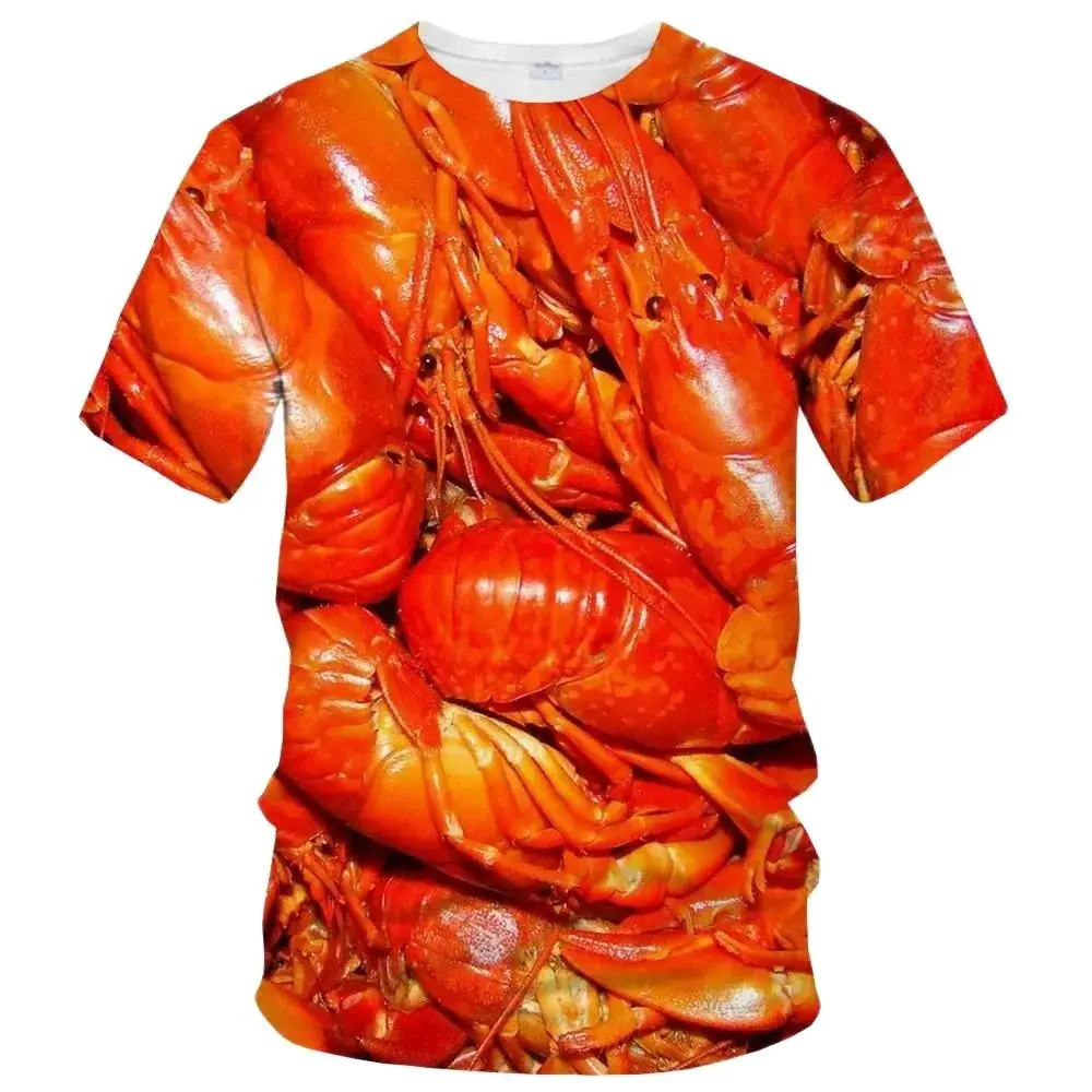 Men Summer Creative Interesting Shrimp Pattern 3d Printed T-Shirt Personality Casual Breathable Plus Size O Collar Short Sleeve