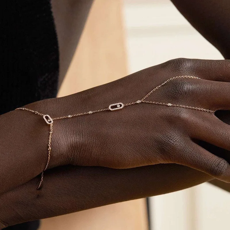 

Elegant Gold Geometric Hand Chain Party Rhinestone-studded Hand Bracelet Women Body Jewelry Festival Gift