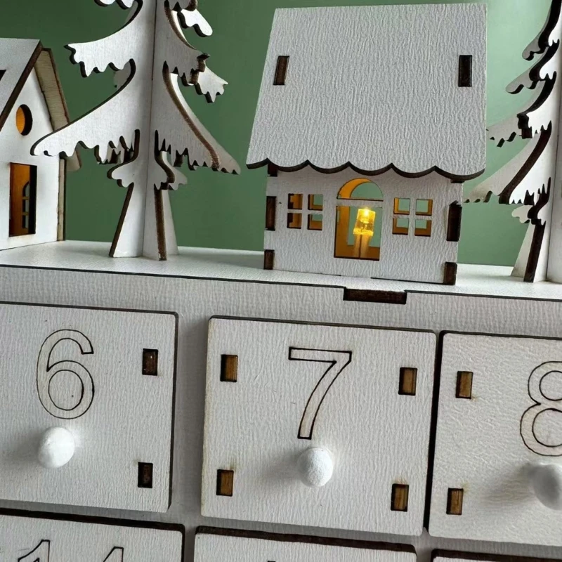 A9LB 24 Day Christmas Countdown Calendar with LED Lights Storage Drawer Desktop Decoration Unique Holiday Accessory image 3