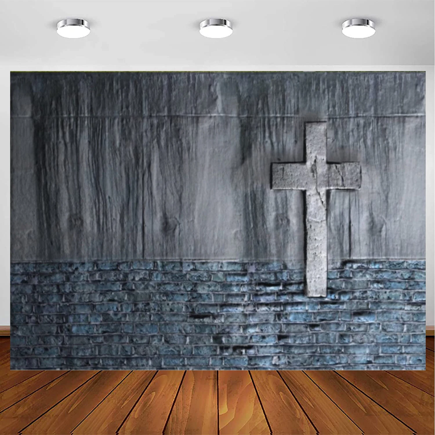 

Old Wall with Cross Easter Photography Backdrop Christ Crucifix Pray Faith Background Christianity Baptism Religion Photo Poster