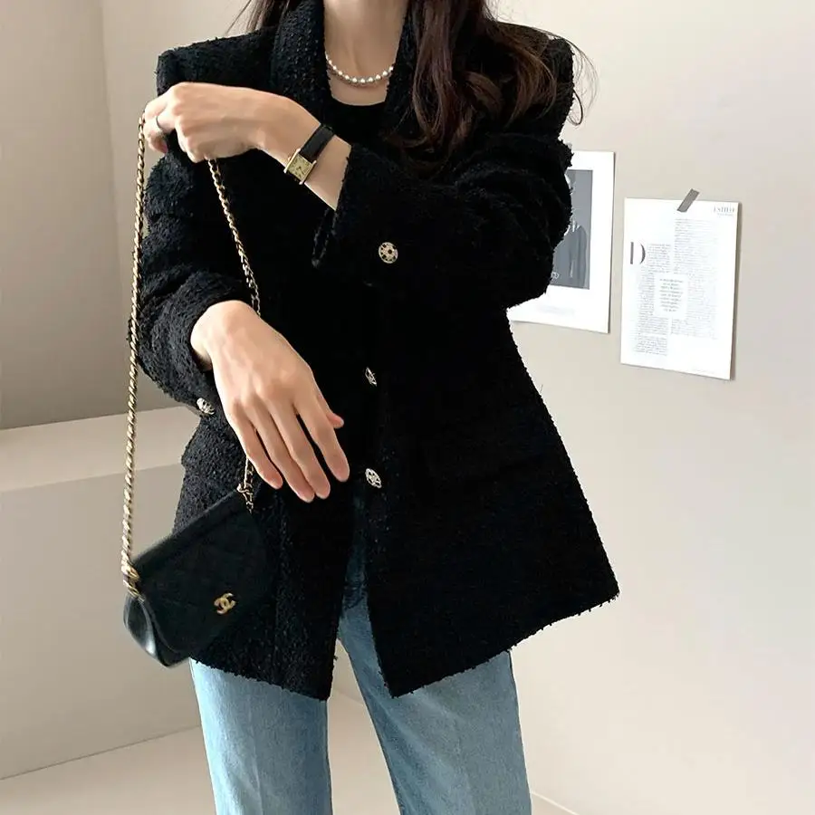 

Women's Tweed Suit Jaet Long Sve Slim Fit Faionable Autumn Winter New Sle Small Fraance Wind Coat Ele Classique