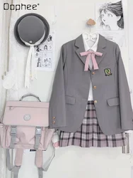 Veste Japonaise Grise Trempée pour Femme, Blazer à Manches sulf, Simple Boutonnage, Style Collège, Printemps Automne 2023