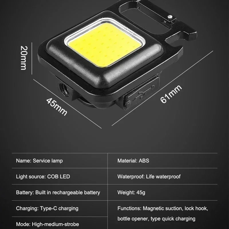 Super Bright MINI COB Keychain Flashlight Rechargeable Mini Emergency Light with Keychain Design Waterproof for Outdoor Camping