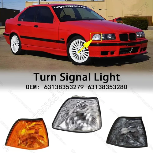 Luz de señal de giro de esquina de coche para 1991-1999 E36 BMW 318i 318ti 320i 325i 328i M3 4 puertas blanco amarillo gris 63138353279 63138353280