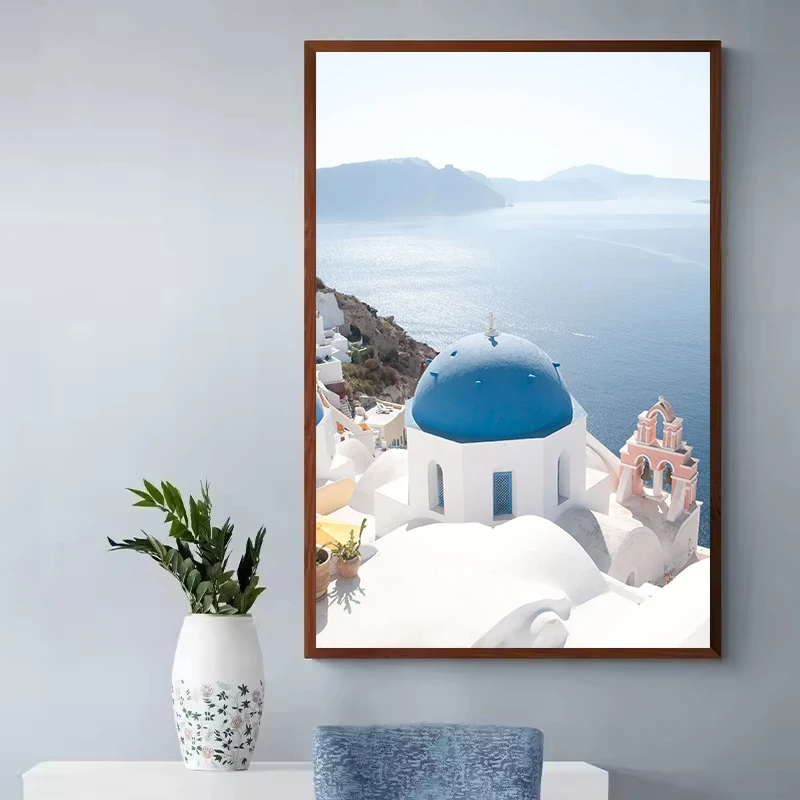 Travel City Santorini Greece Architecture Seascape Plant Aesthetic Poster Canvas Painting Wall Art Pictures Home Bedroom Decor