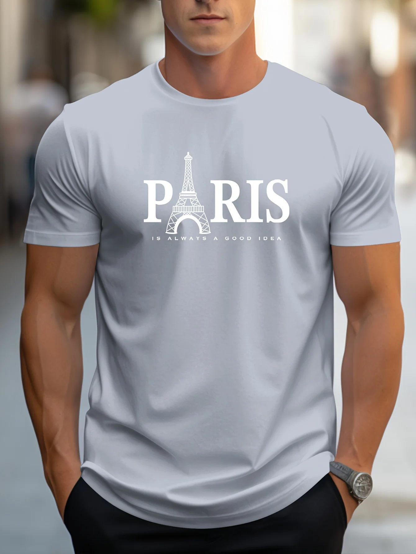 Summer Men's T Shirt Short Sleeve Paris Pattern Print Casual O-Neck Oversized Pullover Fashion Streetwear Male Clothing T-Shirts image 4