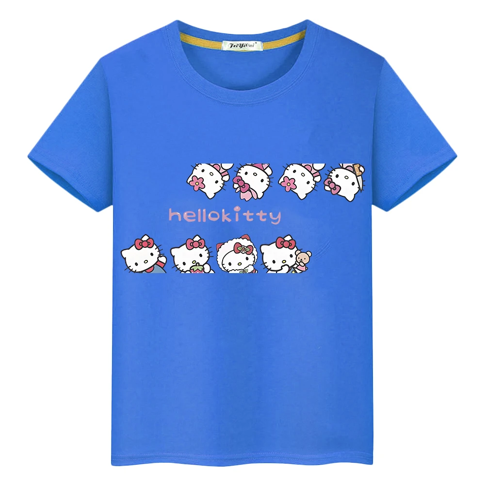 100% bawełniana koszulka z nadrukiem hello kitty letnia krótka koszulka Anime urocza bluzka chłopięca dziewczynka ubrania duma tshirt y2k jednoczęściowy prezent dla dzieci