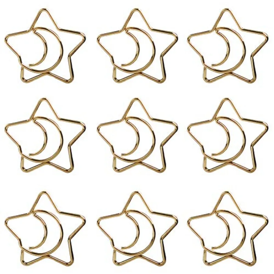 

brandname Rurili Creative Metal Moon and Star Shape Paper Clip Special-Shaped Electroplating Invisible Pin for Office Document