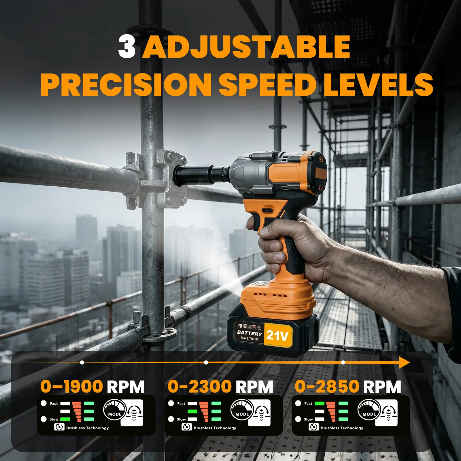 1000NM 21V Cordless Brushless Impact Wrench 1/2 inch High Torque Tire & Suspension Removal Kit 3-Speed Control With 2 X 4.0Ah Batteries + Charger