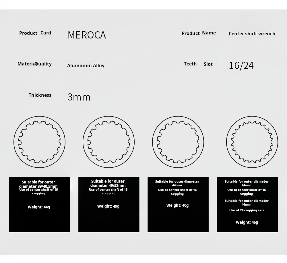 MEROCA Fahrrad-Innenlager-Schlüssel 44/46/39/40,5/49/52mm 16/24 Notch T47 Notch für IXF GXP Montage Reparatur Fahrradwerkzeug – Detail 2