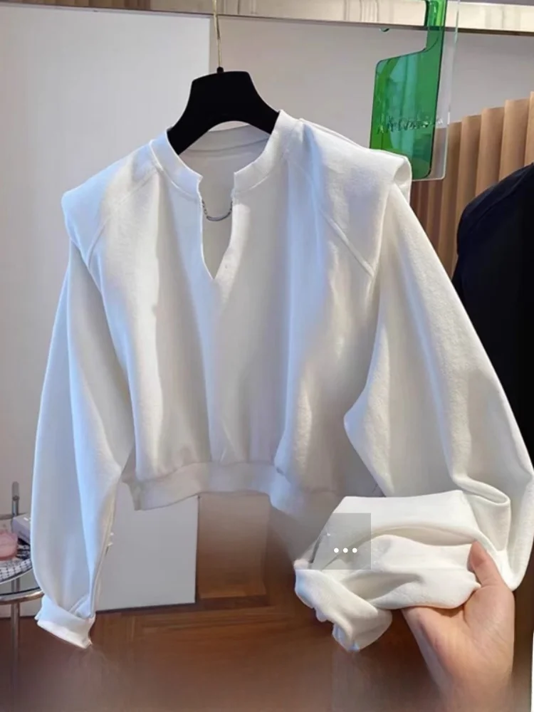 

Толстовка American Lazy Sle ort oulder Pad V-Ne, женская осенне-зимняя сезонная бирка, удаленная, удобная, свободная, длинная...