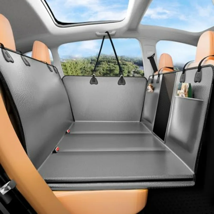 

Hard Bottom Dog Car Seat Cover for Back Seat Waterproof Nonslip Hammock Extender for Trucks SUVs Heavy Duty Pet Protector Gray