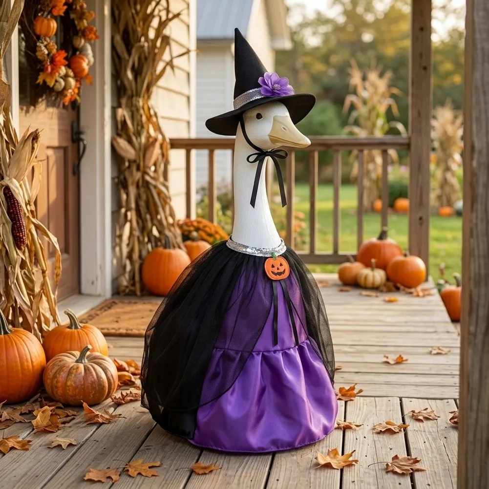 Witch Hat Dress For 23 Inch Bird Statue Halloween Porch Goose Outfit Festive Lawn Garden Holiday Ornament