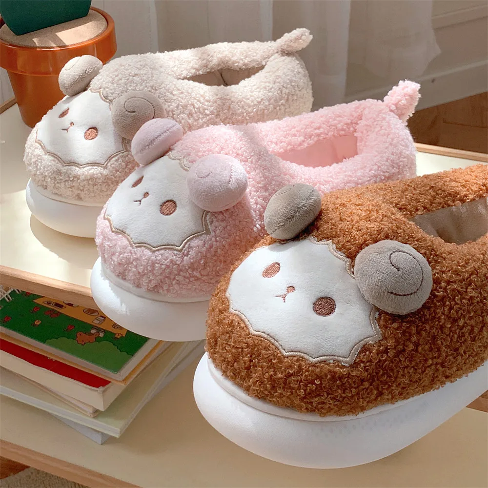 

Autumn and winter velvet cotton slippers women cute little fat sheep all-inclusive and thermal shoes room home