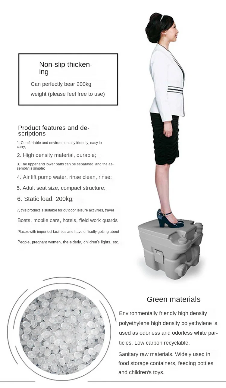 20L مرحاض متنقل RV السفر في الهواء الطلق مستشفى جدار المرحاض المحمول النساء الحوامل وكبار السن 20L مرحاض متنقل