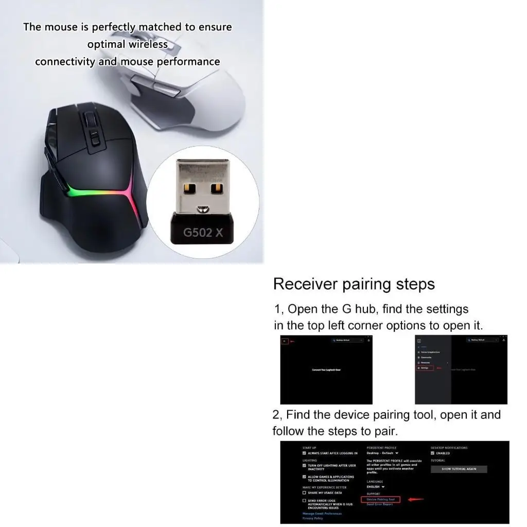 ดีไซน์อะแดปเตอร์ USB ขนาดกะทัดรัดสำหรับ G502 X / G502 X Lightspeed Wireless Mouse Receiver ให้ประสิทธิภาพที่เชื่อถือได้
