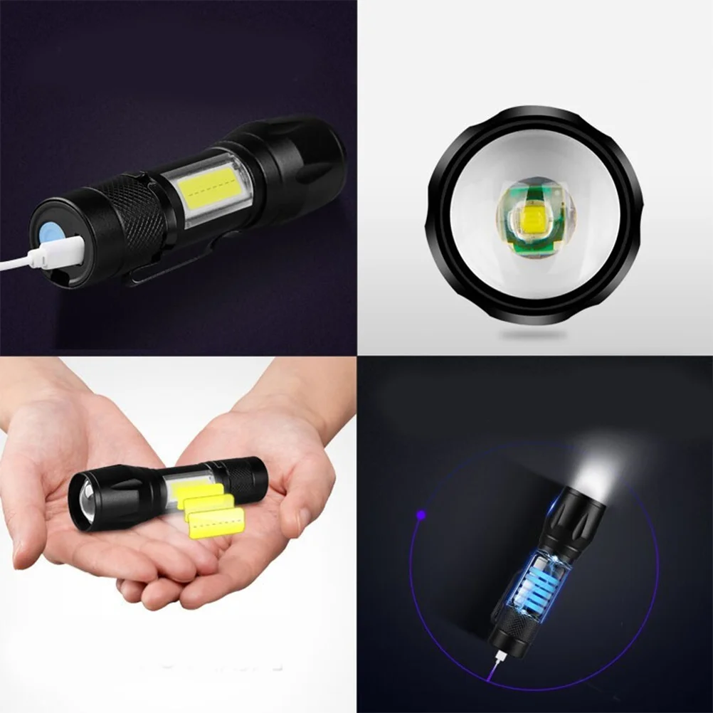 1Pcs Strong Light LED Flashlight Portable Mini Rechargeable USB Zoom Torch Small Lightweight Outdoor Camping Lamp