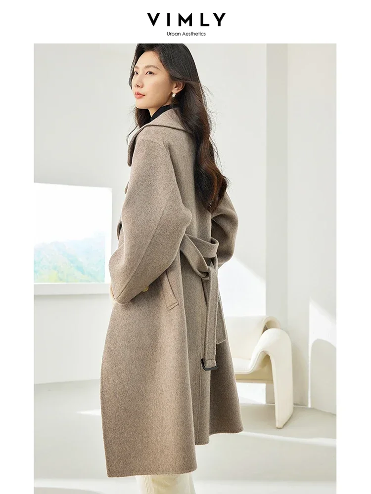 Vimly Double Faced Wool Blend Long Winter Coat Women 2023 Elegant Notched Double Breasted Thick Warm Woolen Overcoat Woman 50736