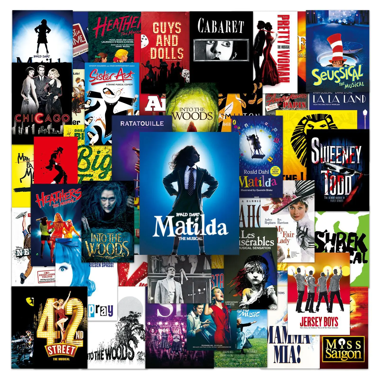 

50PCS Broadway Poster Stickers, Broadway Musical Theatre, Waterproof Decorative Luggage Stickers