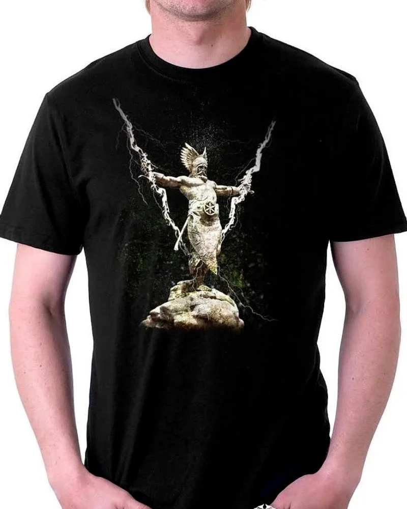 Creator of Thunder and Lightning Slavic War God of Perun Statue T-Shirt. Summer Cotton Short Sleeve O-Neck Mens T Shirt New