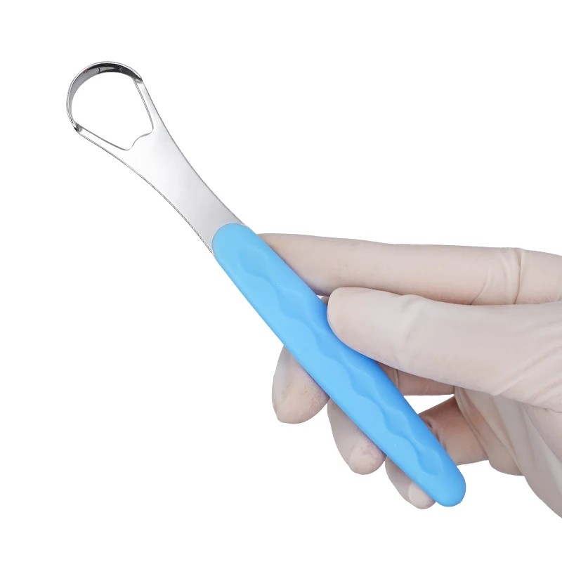 Limpador de língua com punho antiderrapante raspador de língua reutilizável uso portátil de aço inoxidável boca oral escova caso de viagem