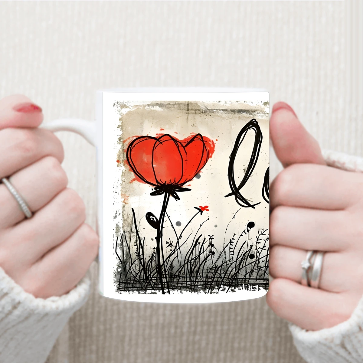 1pc Valentine's Day Stickers 3d Printed 11oz Ceramic Mug Hot Cocoa Mug Tea Milk Coffee Cup Valentine's Day Anniversary Gifts