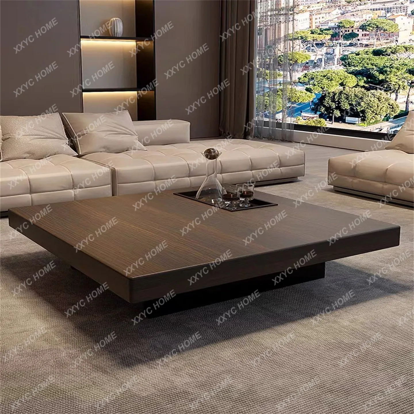 Balcony household living room simple small apartment coffee table simple retro wood grain square coffee table