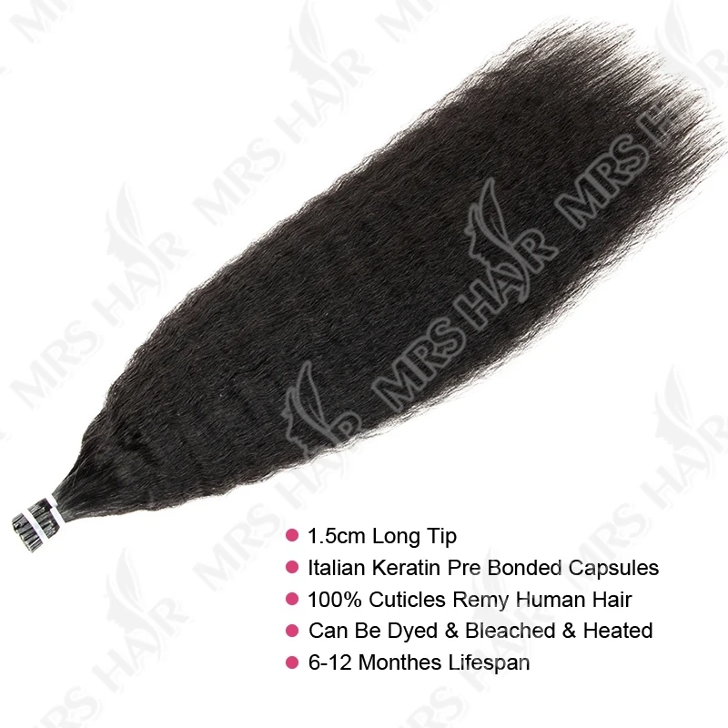 Kinky Straight I Tip estensioni dei capelli umani cuticole Remy Micro Link con perline gratuite 1.5cm 12 "-26" nave dal magazzino FR