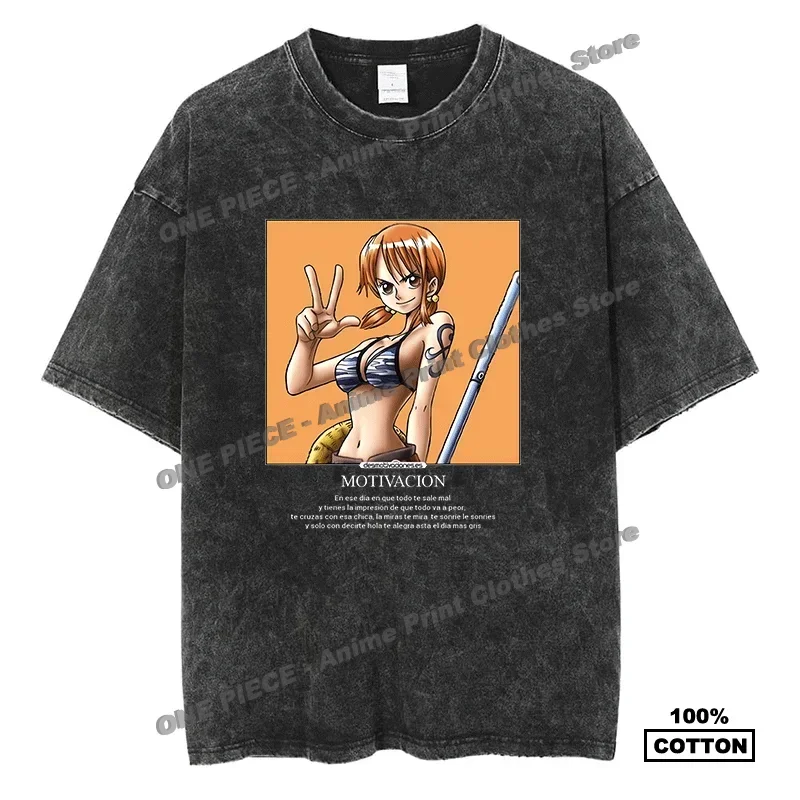 

Japanese Anime One Piece - Nami Print T Shirt y2k Harajuku Men's / Women's Short Sleeve Quality Cotton Washed Vintage Loose Tees
