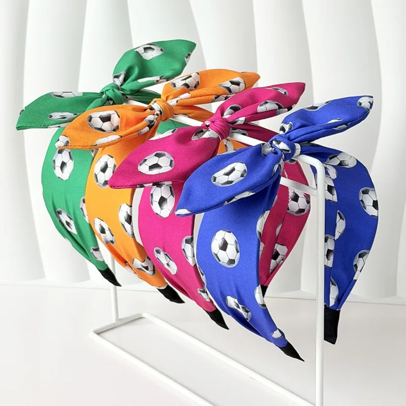 New Football Printed Headband Bow Rabbit Ear Headband Sports Game Day Hair Accessories
