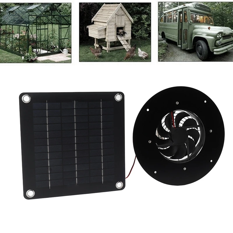Extractor de aire con panel solar, panel solar ABS de 20W para invernaderos, casas para mascotas, gallineros pequeños, cobertizos, escape de ventana